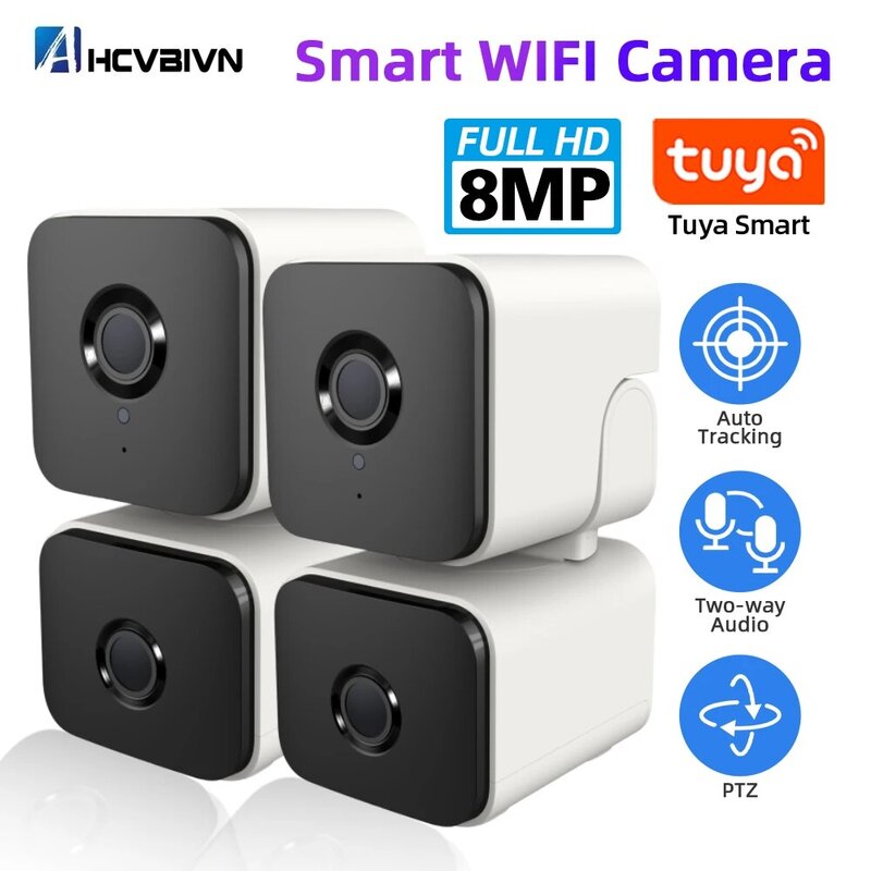 Tuya-Caméra de surveillance IP WiFi PTZ 4K, dispositif de sécurité domestique sans fil, avec suivi automatique et lentille pour touristes