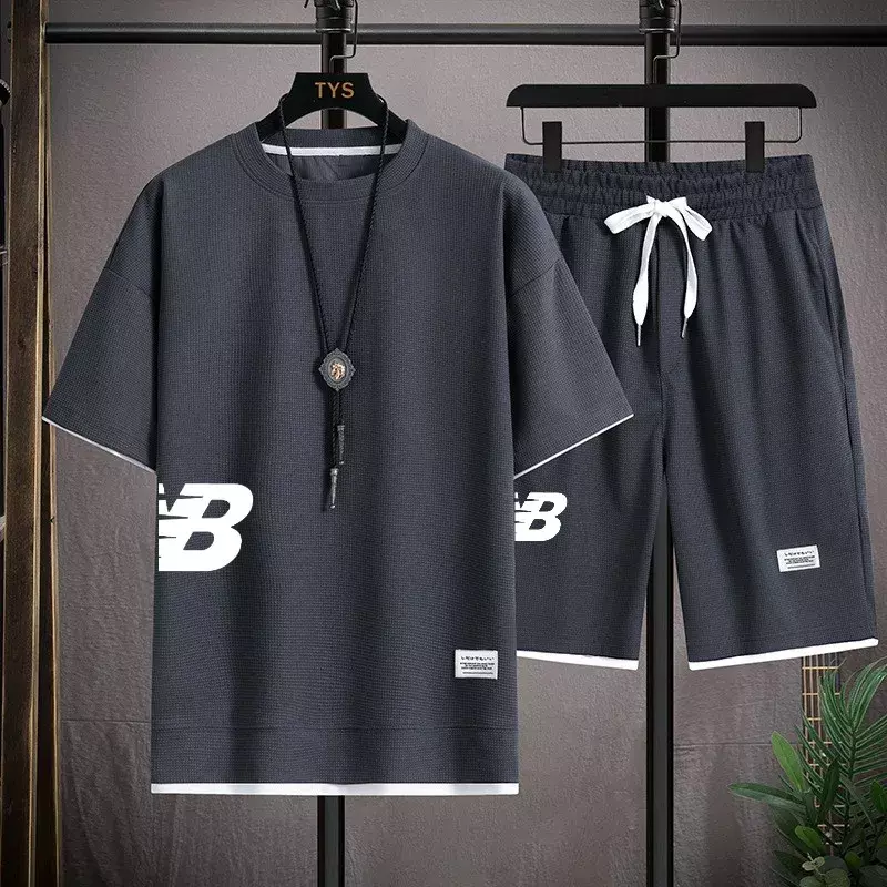 2024 new fashion summer Men's T-shirt + Shorts set brand printed cotton T-shirt jogging pants men's tracksuit