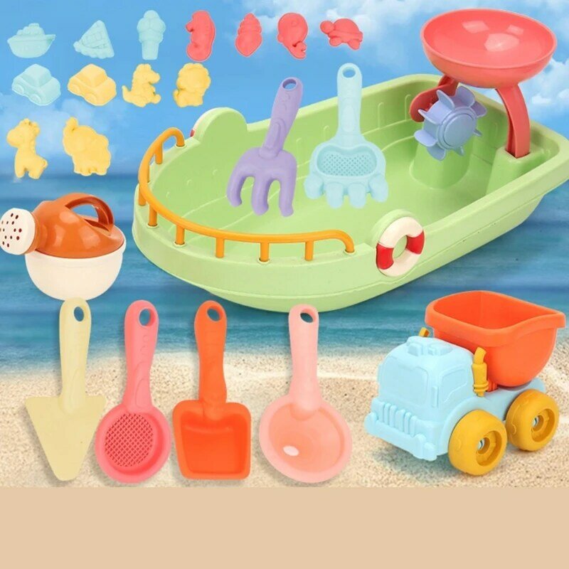 Set Permainan Pantai untuk Balita Istana Pasir Playset Cetakan Pasir Mainan Perahu Mandi Hadiah Musim Panas Anak-anak Mainan Air