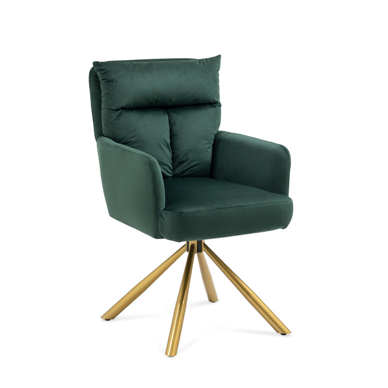 Silla de terciopelo verde contemporáneo con respaldo alto, silla de acento giratorio tapizada, diseño elegante y acolchado cómodo para Livin moderno