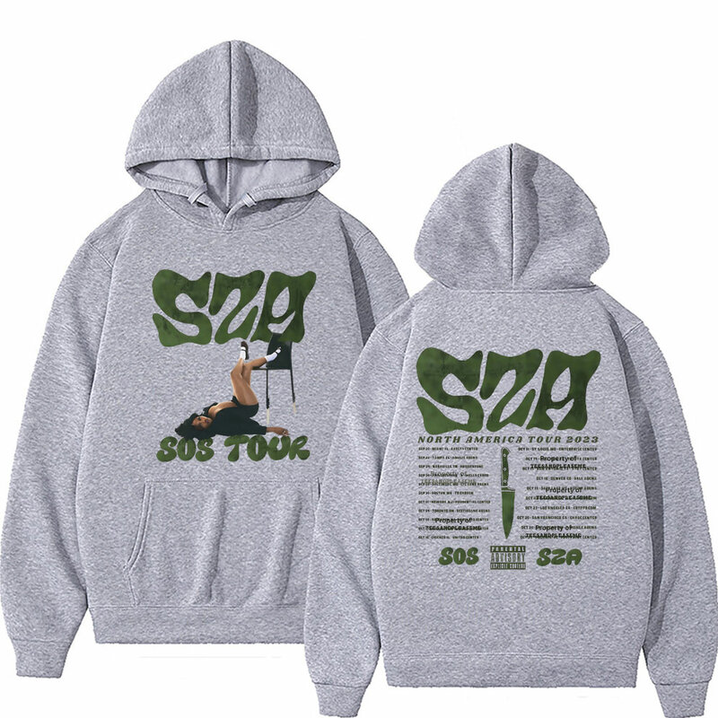 Rapper SZA SOS Tour Double Sided Graphic Hoodie Men Women's Hip Hop Vintage Oversized Pullover Hoodies Male Fashion Streetwear