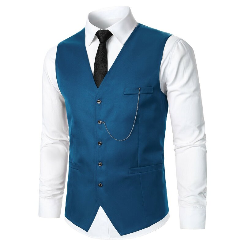 Chaleco de traje informal Formal de negocios para hombre, cuello en V, sin mangas, ajustado, Color sólido, chaqueta de caballo de un solo pecho