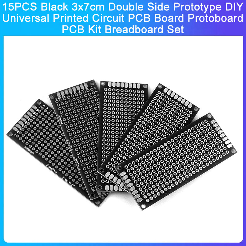 양면 프로토타입 DIY 범용 인쇄 회로 PCB 보드, 프로토보드 PCB 키트, 브레드보드 세트, 블랙, 3x7cm, 15 개