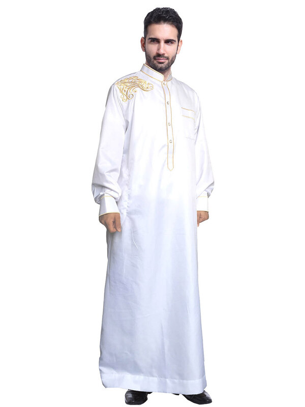 ชุดเดรสชุดมุสลิมแขนยาว Daffah Thobe Jubba Saudi Arab Thoub ชุดเดรสผ้าอิสลามคาฟตันอาบายาดูไบตะวันออกกลาง