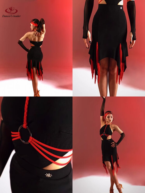 Latin Dance Dress Neck with Chest Pad Underwear Top Tassel Design Dynamic Performance Skirt Performance Blackpool Clothing