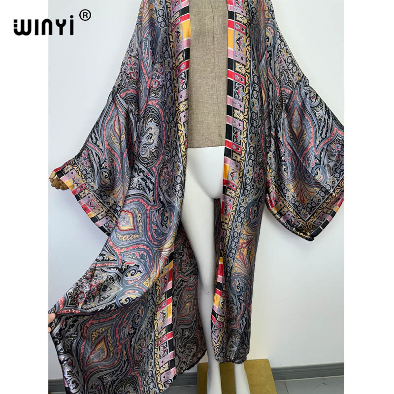 WINYI-Cardigan de plage imprimé de style national africain, cardigan long bohème, point de couverture, décontracté, boho, ample, fête de vacances, manteau kimono