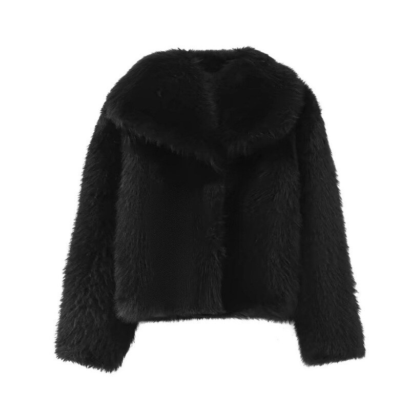 Moda zimowa damska luźny Temperament efekt sztucznego futra z długimi rękawami krótka kurtka Trend