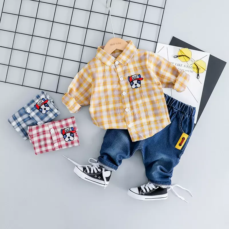 Spring Baby Boys Shirt Jeans 2 Pieces Suit Children Clothing Sets Toddler Infant Clothes Outfits Kids Cartoon Children Costume