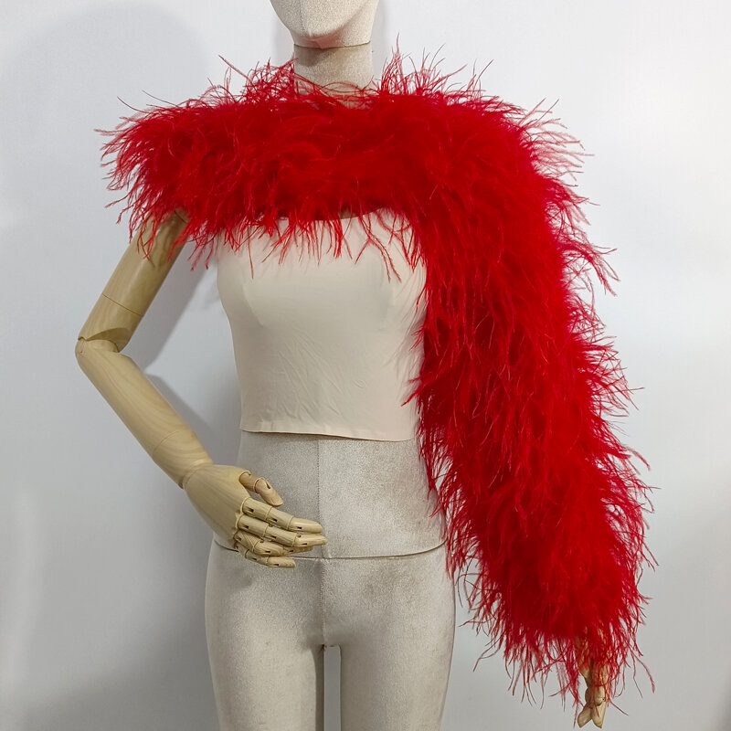 Nowa moda zimowa damska seksowna 100% prawdziwa strusie pióra jedno ramię z długim rękawem impreza bankiet wszechstronny prawdziwe futro
