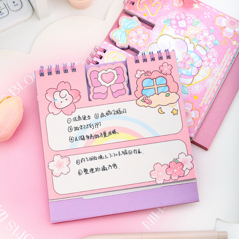 Kawaii Bunny Desktop Calendar 2024 ragazze Cute Double Schedule Memo Planner Agenda annuale Organizer forniture scolastiche regali per ufficio