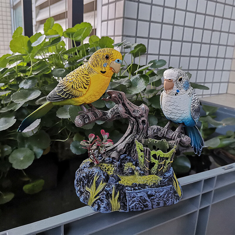 模擬サウンドコントロール鳥インコ素敵な2ユニットオウム電気人工鳥歌鳥ホーム庭の装飾