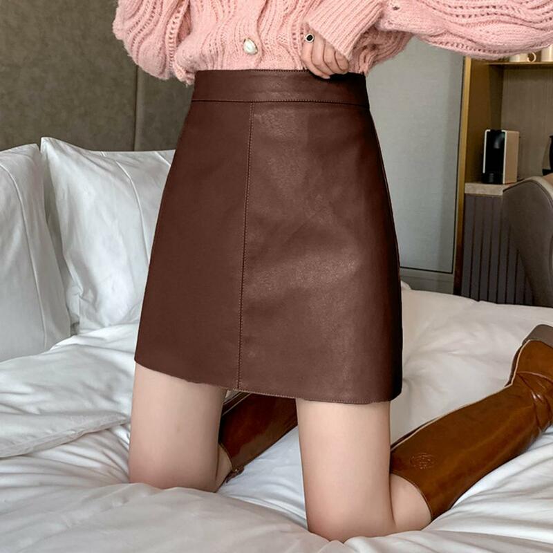 Женская юбка из искусственной кожи, трапециевидная облегающая юбка с высокой талией, мягкая гладкая двухслойная Женская мини-юбка с внутренней подкладкой