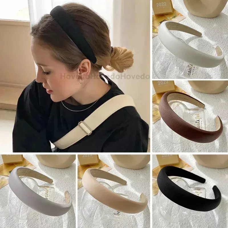 Vintage Elastic Hoop Headband para mulheres, faixas coloridas de cabelo largo, bandana grossa, acessórios coreanos para meninas, moda