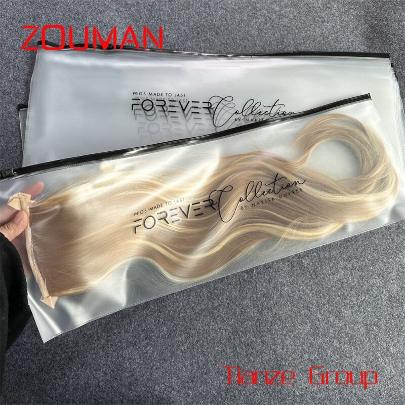 Sacos longos de embalagens plásticas para perucas de cabelo Pvc Hair Extension Bag Ziplock Zipper Pouch, luxo personalizado impressão, atacado, novo