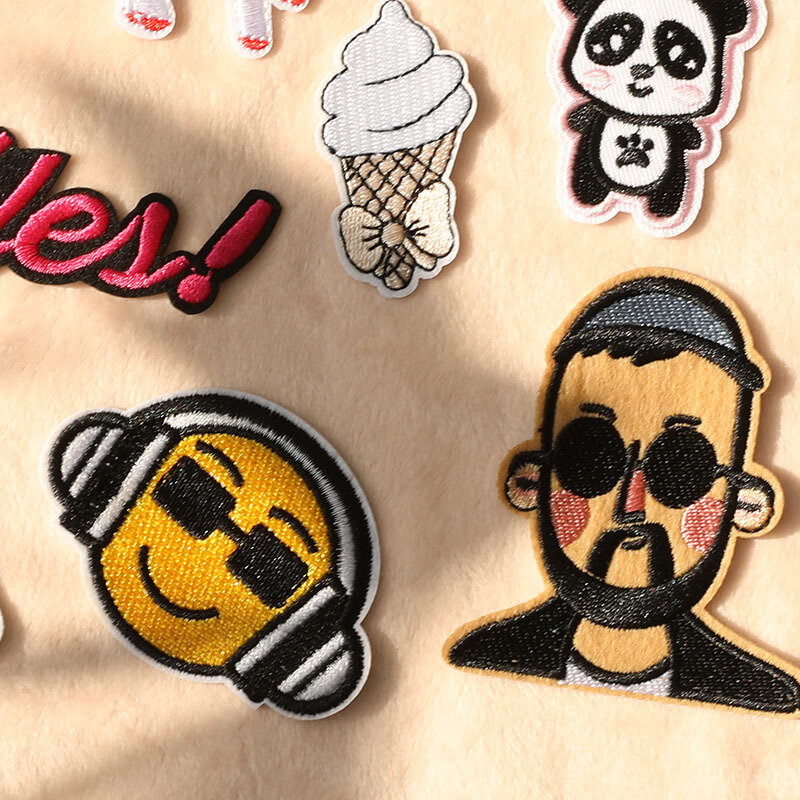 Stiker bordir Swag populer DIY Leon Panda, stiker es krim, perekat lencana besi pada tambalan, aksesori tas pakaian
