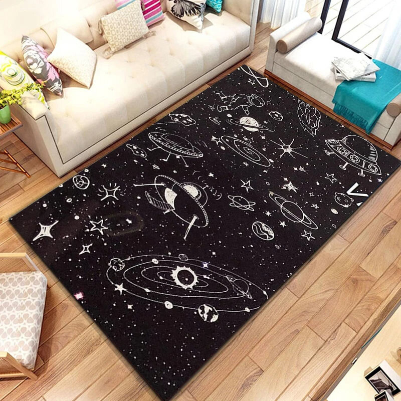 Alfombra de astronauta del espacio exterior de dibujos animados, alfombra de área de galaxia del universo para dormitorio, decoración de sala de estar, Felpudo de Planeta, Alfombra de piso de cielo estrellado