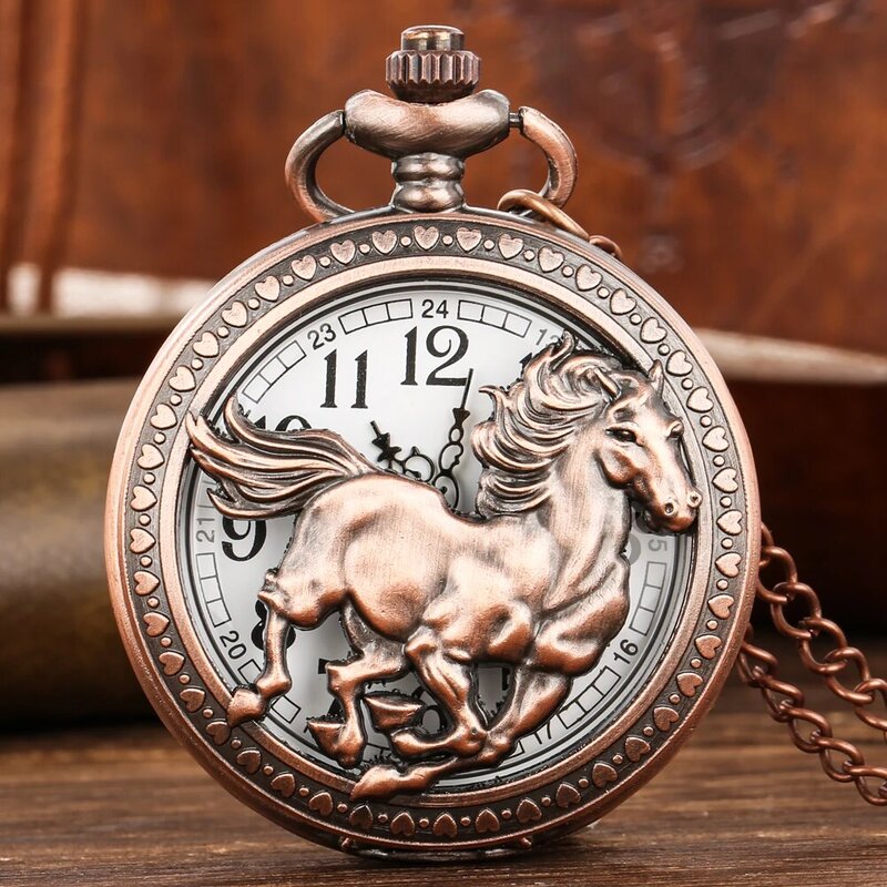 Jam tangan saku kuarsa desain kuda berlari emas mawar indah hadiah antik Pria Wanita angka Arab Dial jam antik