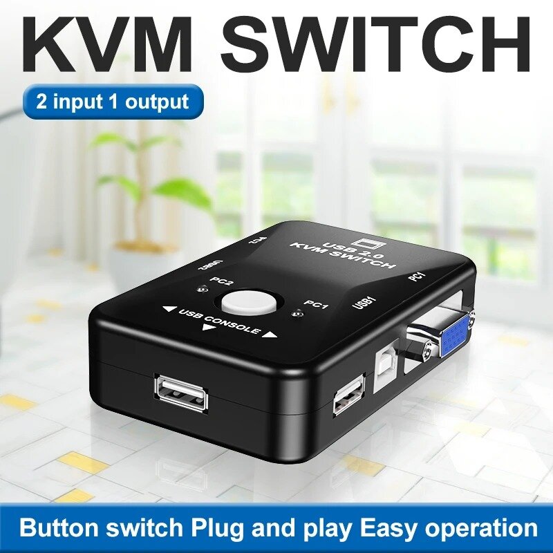 Commutateur KVM USB 2.0, 1920x1440 VGA SVGA, boîtier de séparation 2 ports avec deux directions pour clavier, souris, moniteur,