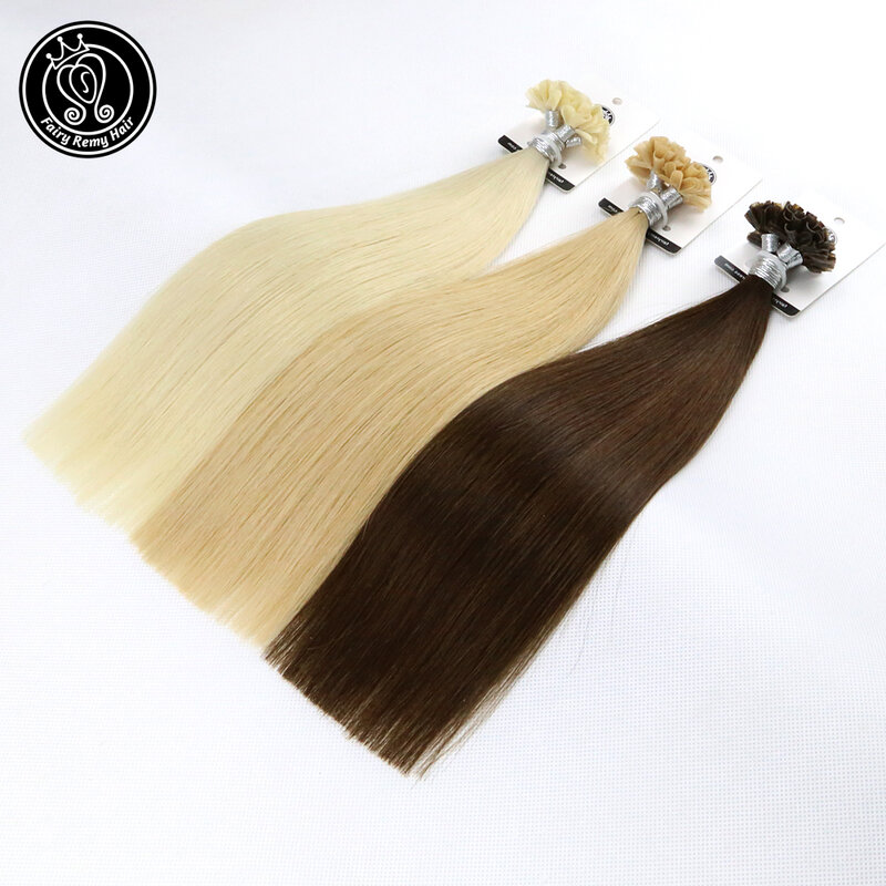 Fairy Remy Hair-extensiones de cabello humano de 0,5g/strand, pelo de queratina Real Remy con punta en U, sedoso y liso, prepegado, 12/14 pulgadas