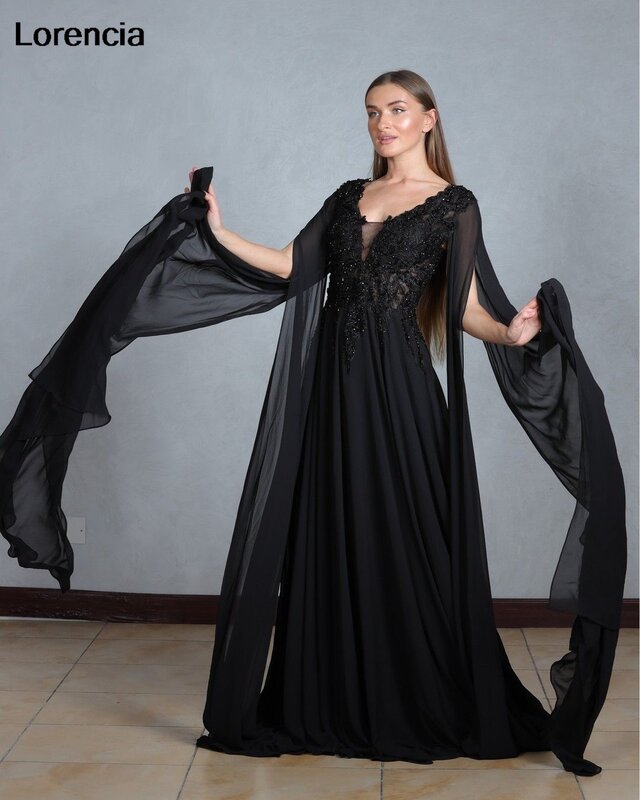 Lorencia, черное вечернее платье с бисером, кружевное платье с аппликацией, женское шифоновое платье с V-образным вырезом для торжественных случаев, модель YED07