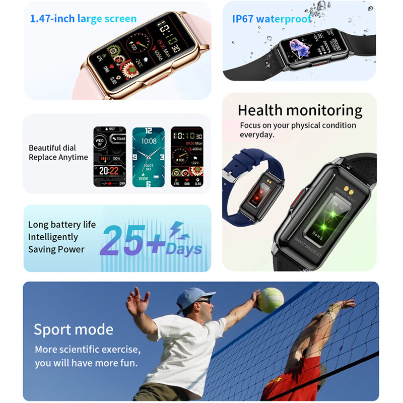 CanMixs ساعة ذكية للرجال 1.47 بوصة معدل ضربات القلب صحيح الدم الأكسجين رصد الرياضة اللياقة البدنية المقتفي مقاوم للماء ساعة ذكية للنساء