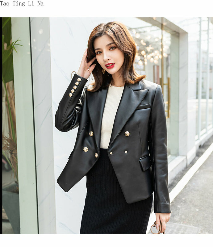 Tao Ting Li Na donna nuova moda vera pelle di pecora vestito sottile giacca in vera pelle R35