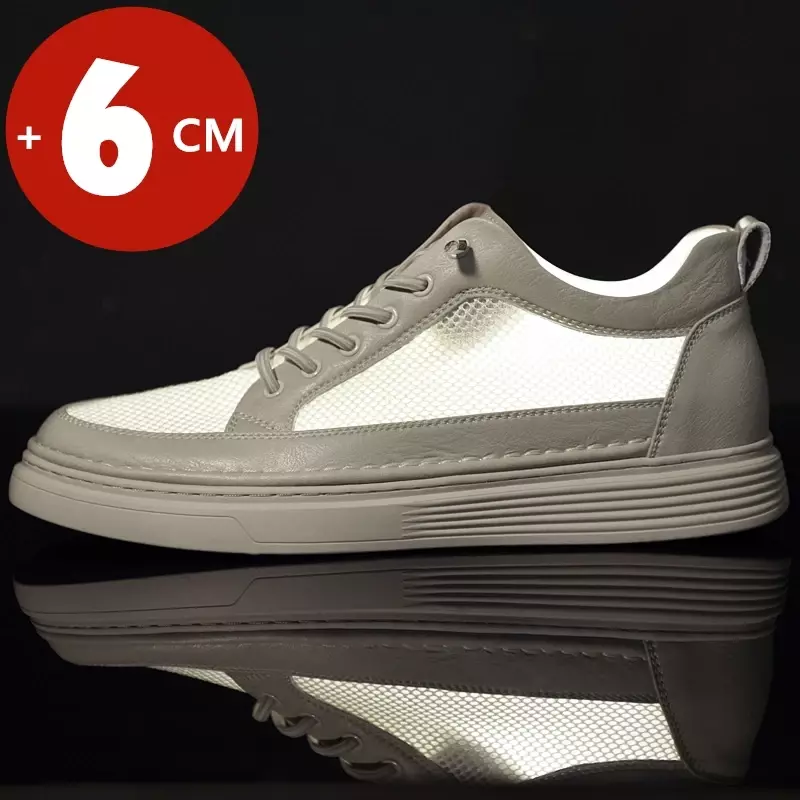 Nieuwe Zomer 6Cm Heren Liftschoenen Casual Heren Sneakers Koe Leder + Mesh Lift Vrije Tijd Designer Schoenen Hoogte Verhogen Grotere Schoenen