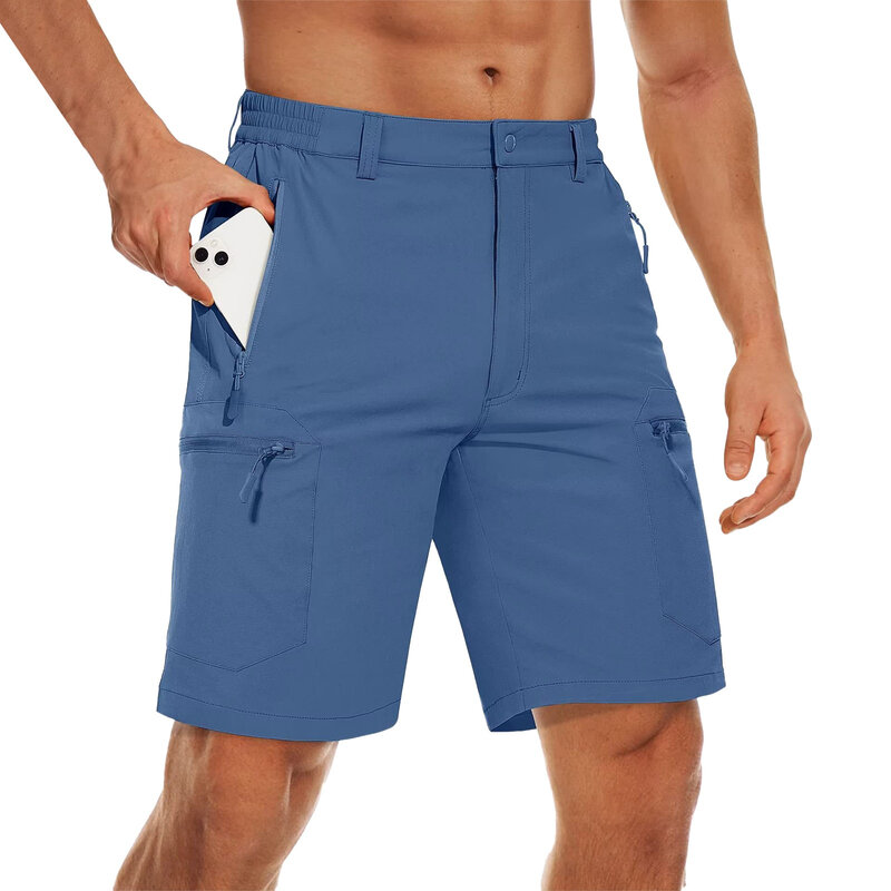 Shorts leves de corrida masculino com bolsos com zíper, secagem rápida, ginástica, treino, fitness, caminhada, ao ar livre, verão