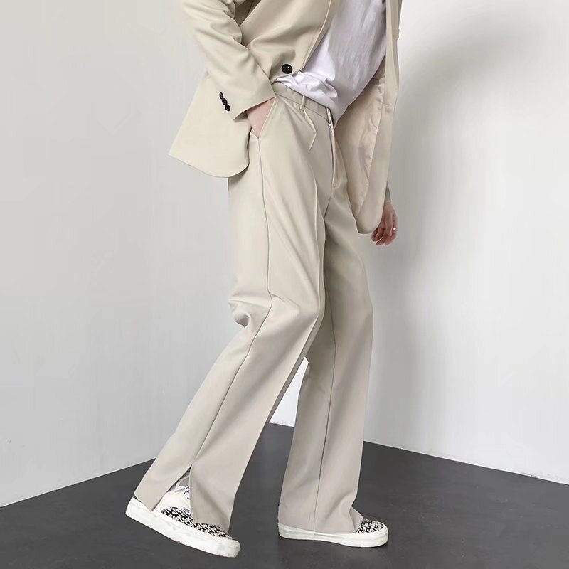 Calça masculina coreana de terno reto solto, calça de perna larga, calça formal, cinza cáqui preto, moda sociedade