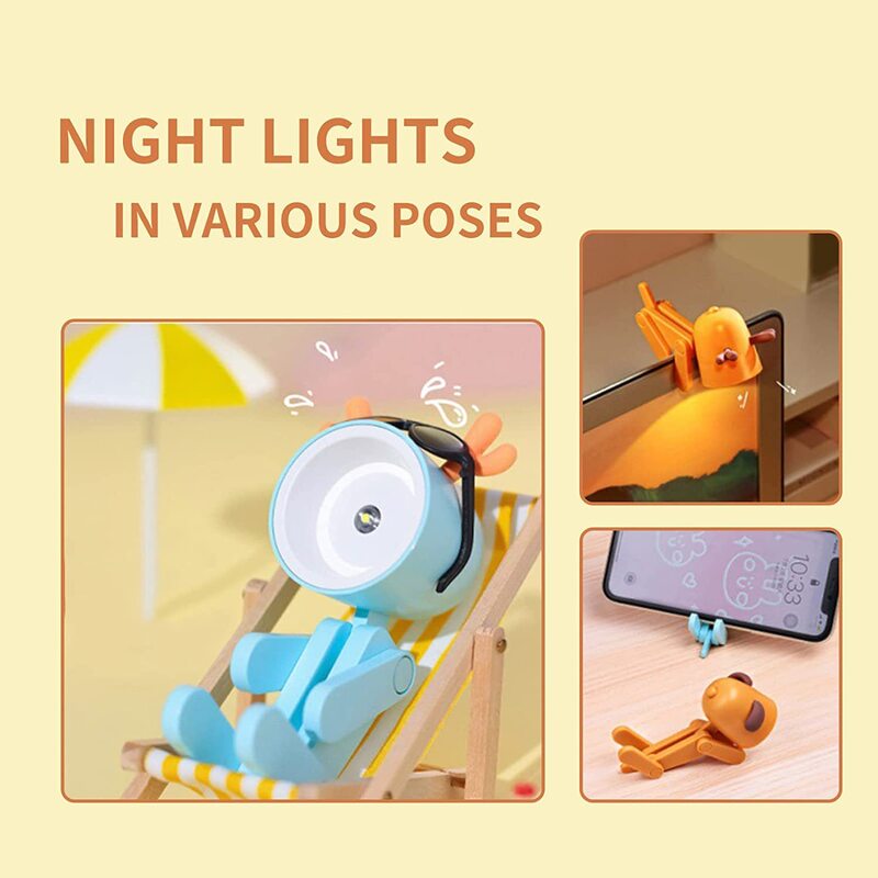 창의적인 LED 미니 야간 조명 접이식 테이블 램프, 귀 장식, 귀여운 만화 개 사슴 테이블 램프, 애완 동물 장난감, 침실 테이블 장식