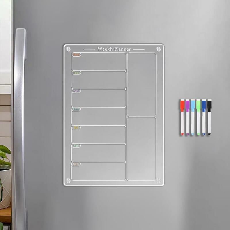 Magnetic Weekly Planner Acrylic Magnetic Weekly Meal Planner Calendar Board for Kitchen Fridge Scratch-proof Whiteboard Menu