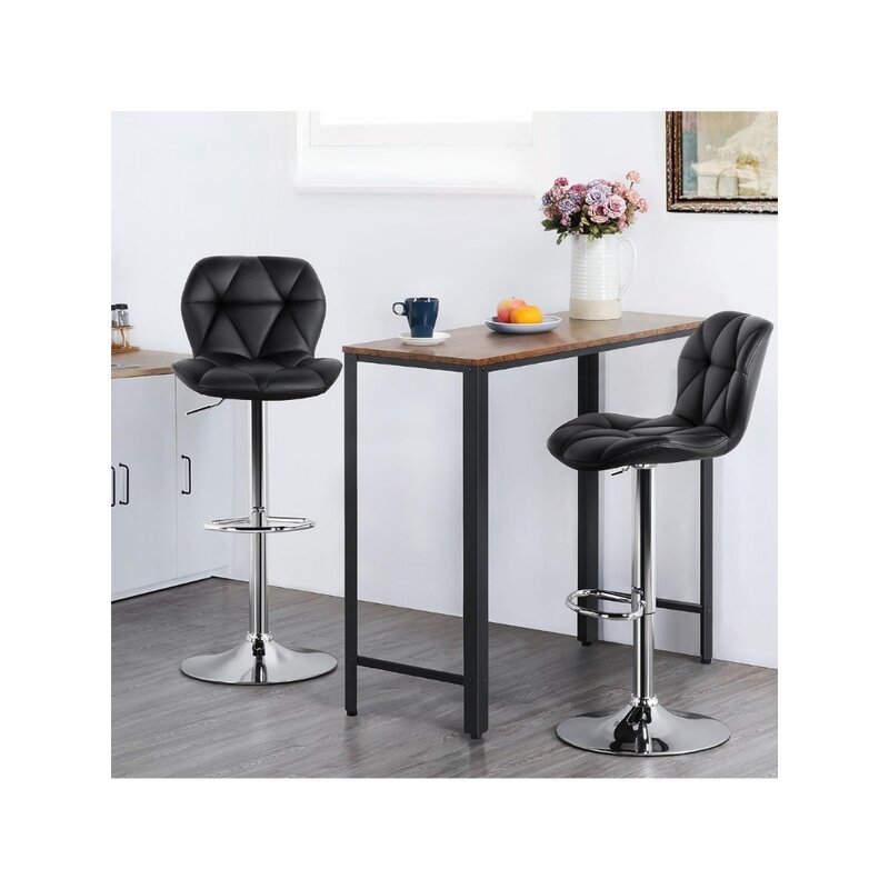 Bar Stools Set of 2 Counter Stool Bar Chairs with Backrest Height Adjustable Swivel Tall Bar Stools Modern PU Leather, Black