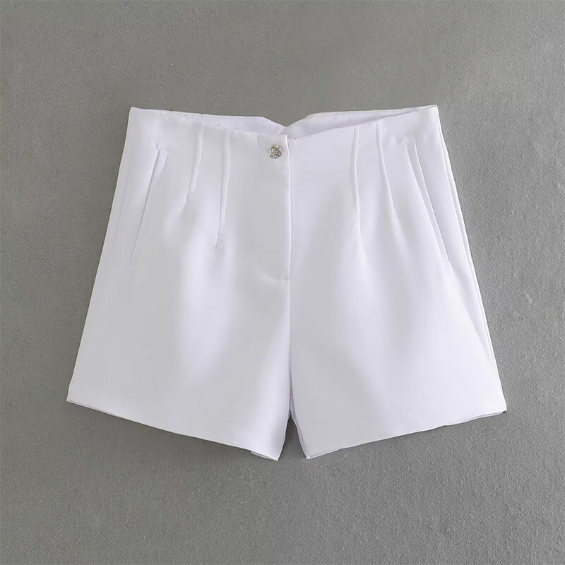 TRAAF-pantalones cortos de cintura alta para mujer, shorts de Color sólido con botón informal, primavera y verano