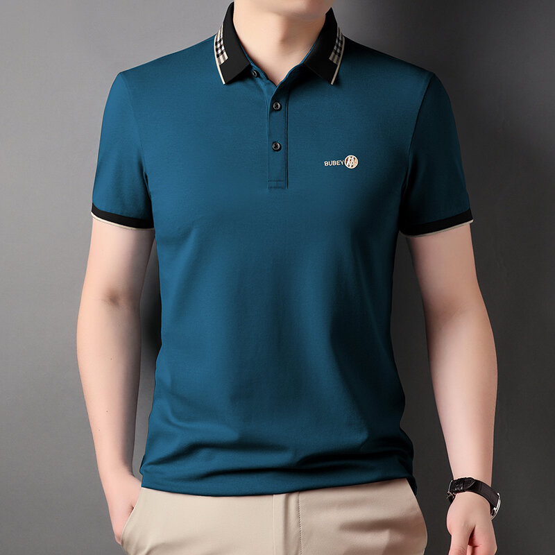 Fashion Lapel Spliced Lattice Letter Embroidery Polo Shirts Men's Clothing 2024 Summer New Casual Pullovers Business Tee Shirt