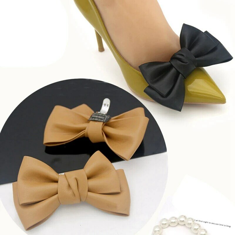 Clips de cuero para zapatos, 2 piezas, extraíbles, lazo, joyería, boda, fiesta, hebilla