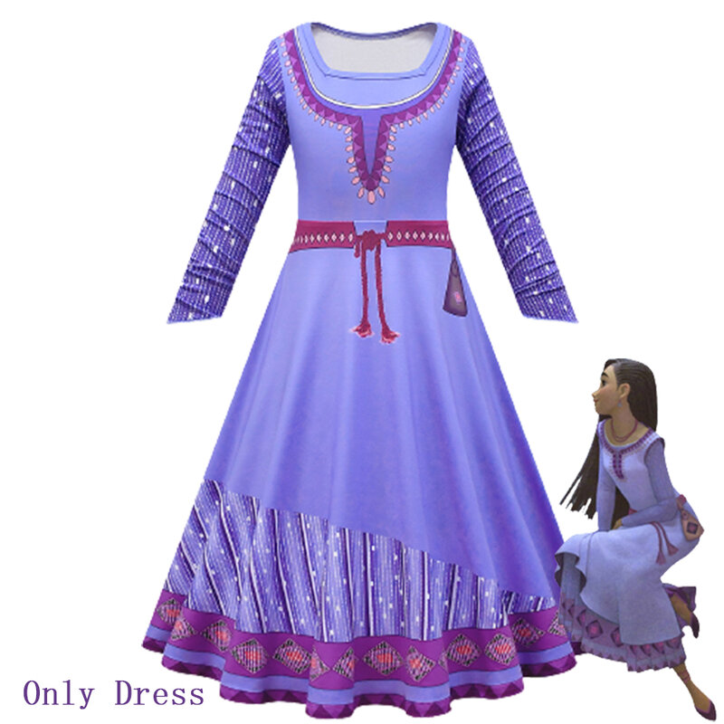 Платье Принцессы Disney Wish Asha для девочек, костюм для косплея из фильма, костюм принцессы, рождественское карнавальное платье, платье Disney Wish Dressess