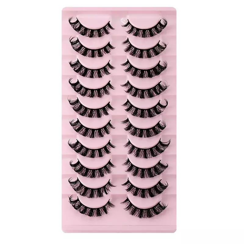 10 Pairs Russian Strip Lashes D Curl Fake Lashes Natural Look Fluffy Volume Wispy Russian Lashes 3D Effect Fake Eyelashes