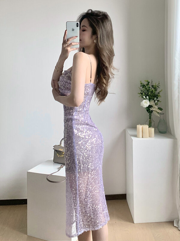 New Sequined Prom Dresses Women Sexy Slim Pleated Strapless Long Dress Party Evening Ladies 2022