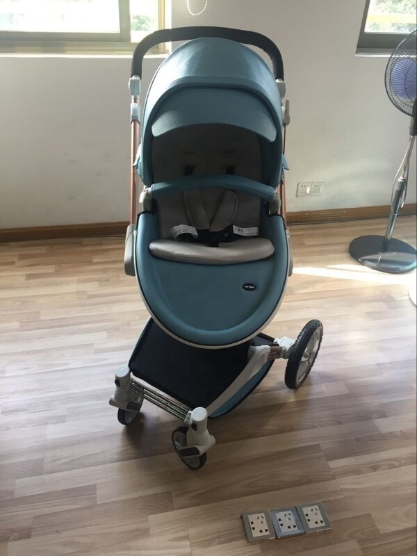 NOVO HOT MOM PU Carrinho De Couro Tiffany Azul 3 em 1 Carrinho De Bebê Fácil Dobrável Portátil Bebê Walker Outsisde Viagem Do Bebê