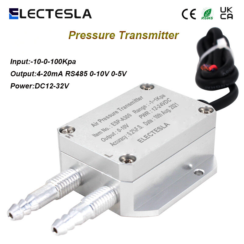 Sensor de presión de aire de Gas, transmisor de presión diferencial de viento Digital, 4-20Ma, 0-10V, salida RS485-50-0-100Kpa, potencia de entrada DC24V