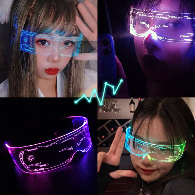 Kacamata cahaya LED warna-warni bercahaya keren lampu Neon menyala kacamata Pesta untuk dekorasi pesta dansa DJ Kelab Malam