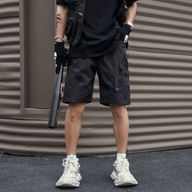 2024 Summer Men Multi-pocket Zipper Design Tactical Cargo Shorts Y2K High Street Techwear Style Cropped Pants pantalones cortos