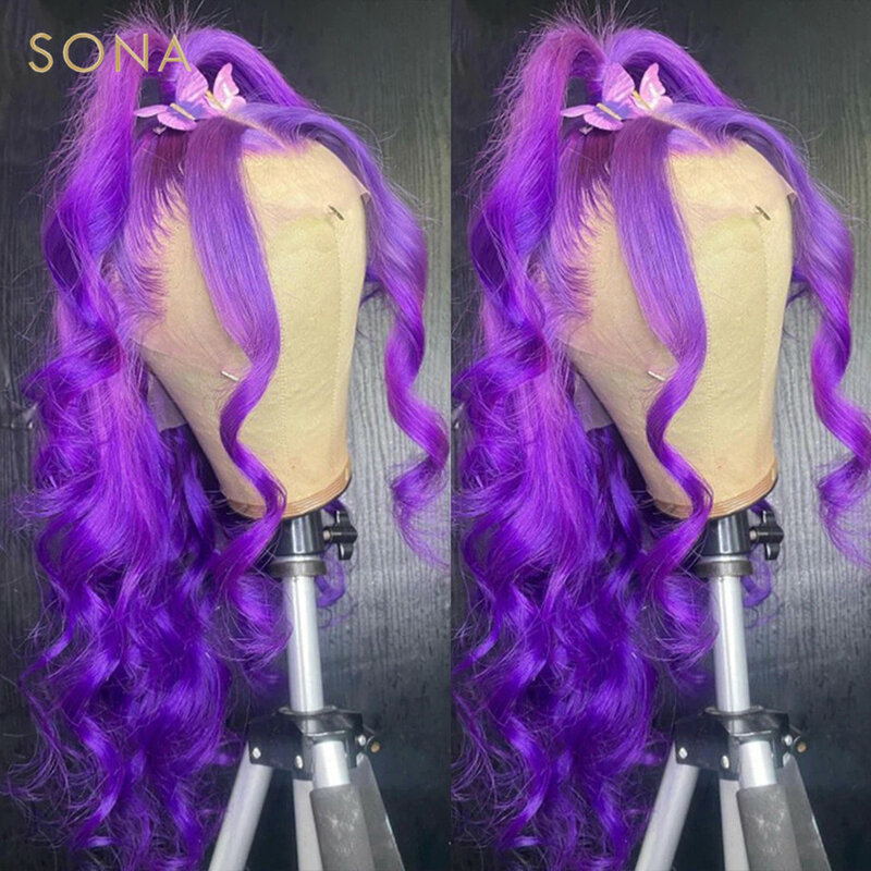 Koronkowa peruka z przodu ciało fala HD przezroczysta peruka jasna fioletowa koronka przodu peruki z ludzkich włosów 4x 4 zamknięcie koronki peruka dla kobiet Preplucked
