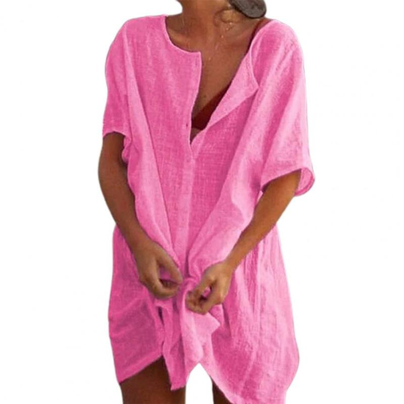 Vestido playero informal de lino y algodón para mujer, Túnica suave y holgada, color liso, Túnica M-4XL verano, 2024