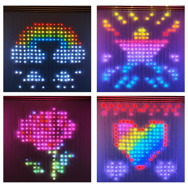 Slimme app LED-raamgordijn strijklampen 400 LED Fairy Light DIY programmeerbaar patroon en tekst kerst bruiloft slaapkamer decor