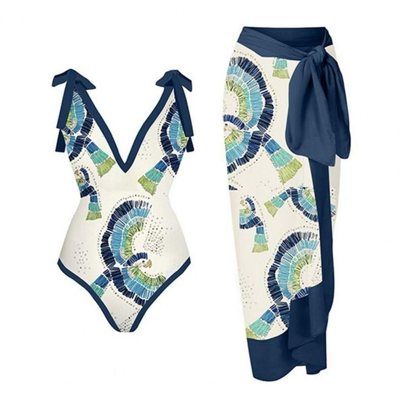 Монокини женское с принтом, винтажный пляжный монокини с открытой спиной, в стиле ретро, с длинным платьем, одежда для серфинга, 1 комплект
