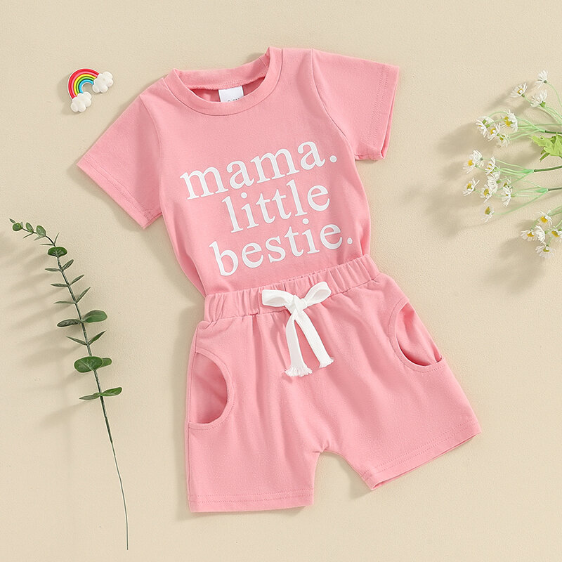 Lioraitiin-t-shirt de manga curta com letras estampadas para bebé menina, top com calções stretch, roupa de verão, 0 a 3 anos