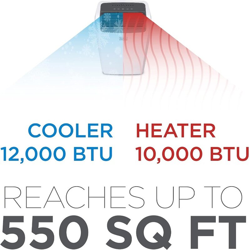12,000 кондиционер BTU портативный для помещений до 550 кв. Ft, 4-в-1 блок переменного тока, осушитель, нагреватель и вентилятор, белый