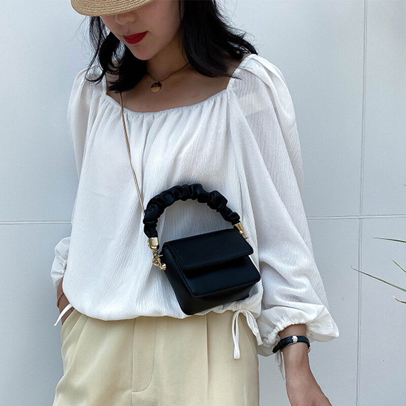 محفظة صغيرة مربعة صغيرة من الجلد الصناعي للنساء ، تصميم سلسلة ، حقيبة يد فاخرة ، حقائب كتف