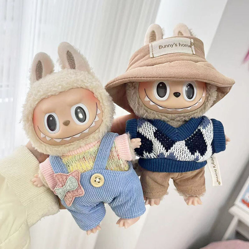 Pakaian boneka mewah Mini lucu 17cm aksesori pakaian untuk Korea Kpop Exo Labubu boneka idola Sweater pakaian Hoodie DIY hadiah anak-anak